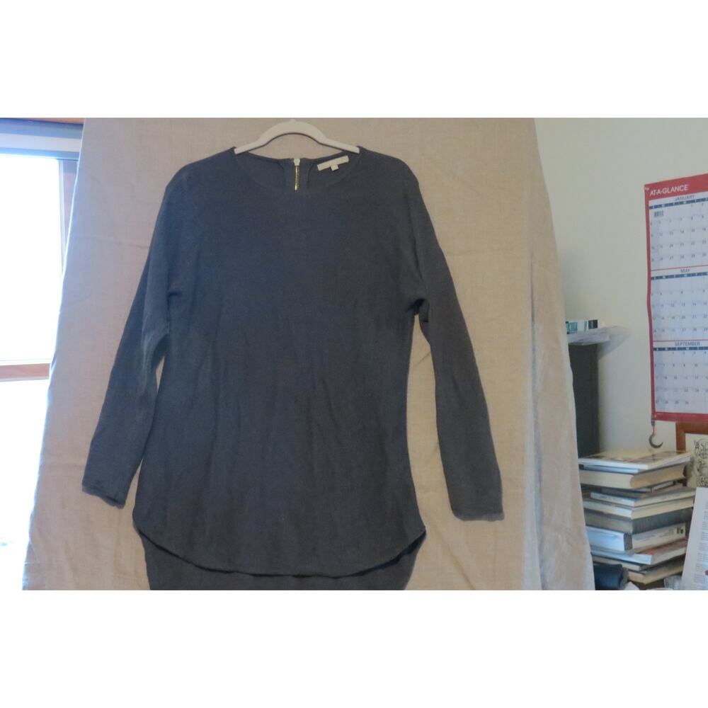 Joan Vass Dark Green Tunic Top M Quiet Luxury Back Zip Elevated Basics